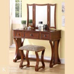 Meja rias kamar kayu dengan cermin lipat dan desain elegan untuk kamar tidur