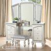 Meja rias mewah minimalis warna putih dengan cermin lipat dan bangku empuk elegan