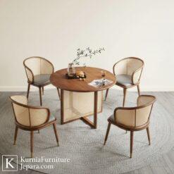 bangku untuk cafe kayu dan rotan desain modern natural