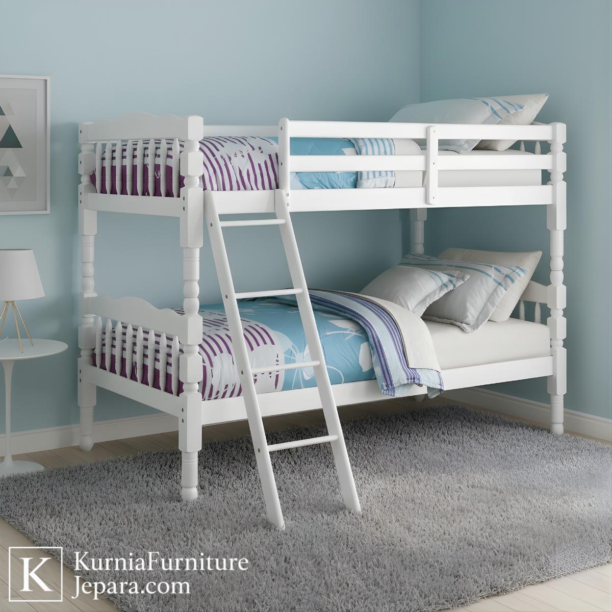 Elegan Pilihan Dipan Tingkat Jati Minimalis Kokoh & Nyaman untuk Keluarga Modern 3 Dipan tingkat jati minimalis warna putih dengan desain modern dan tangga kokoh