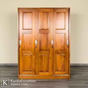 Lemari pakaian mewah modern kayu solid dengan desain pintu geser