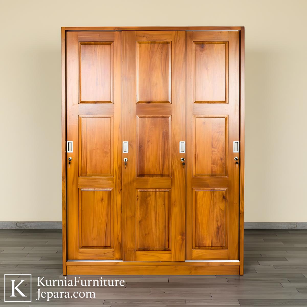 Klasik Lemari Pakaian Mewah Modern Kayu Solid Lemari Premium Elegan dengan Desain Kokoh & Natural 3 Lemari pakaian mewah modern kayu solid dengan desain pintu geser