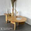 Meja kopi Jepara kayu jati solid desain bulat minimalis untuk ruang tamu