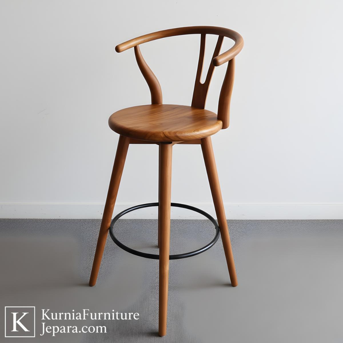 Kursi Kayu Mini Bar Berkualitas Dengan Desain Elegan Dan Kokoh. Cocok Untuk Cafe, Bar, Dan Dapur Modern Dengan Tampilan Natural Dan Nyaman. 4 kursi kayu mini bar modern dari kayu solid dengan dudukan nyaman