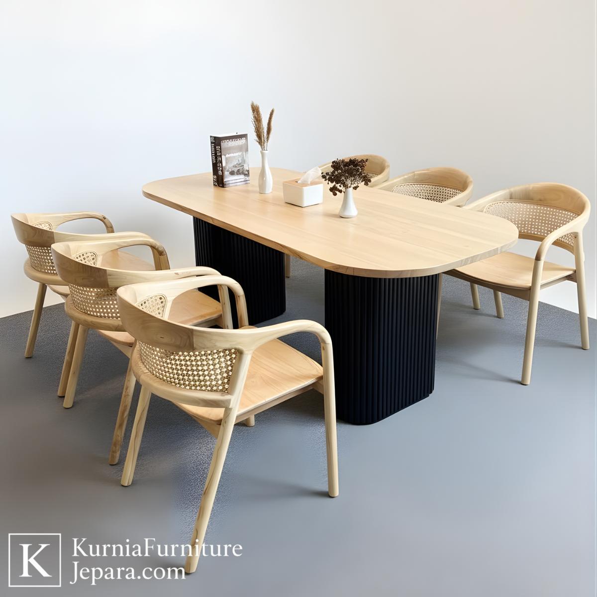 Meja Makan Model Industrial Jati Premium Desain Kokoh, Modern, dan Berkarakter Kuat 3 Meja makan model industrial bergaya modern dengan tampilan solid dan desain minimalis