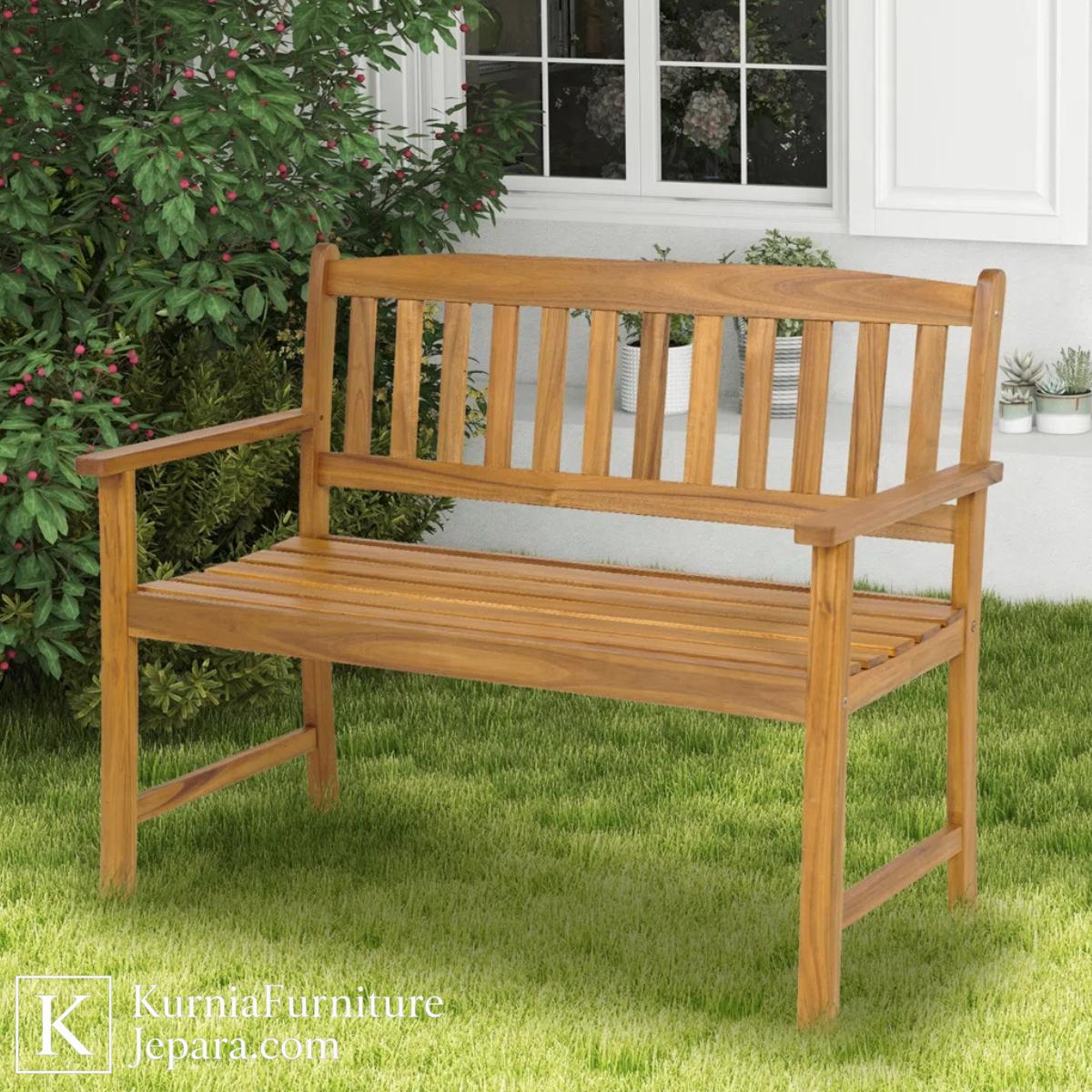 Tangguh Kursi Panjang Outdoor Kayu Natural untuk Taman & Teras 4 Tangguh Kursi Panjang Outdoor Kayu Natural untuk Taman & Teras - Image 2