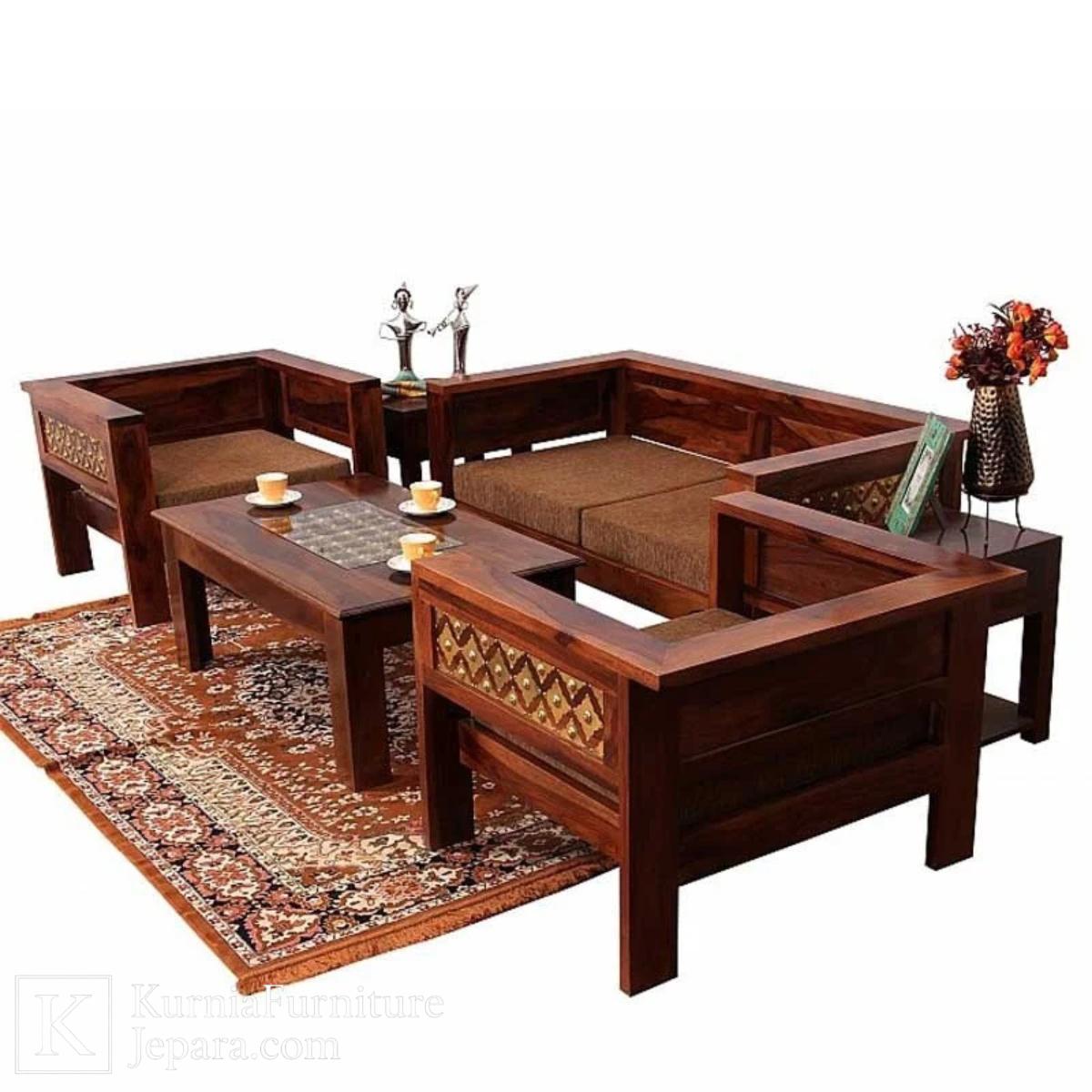 Eksklusif Kursi Tamu Mewah Minimalis Kayu Solid 3 Kursi tamu mewah minimalis kayu solid dengan bantalan empuk dan meja tamu desain elegan