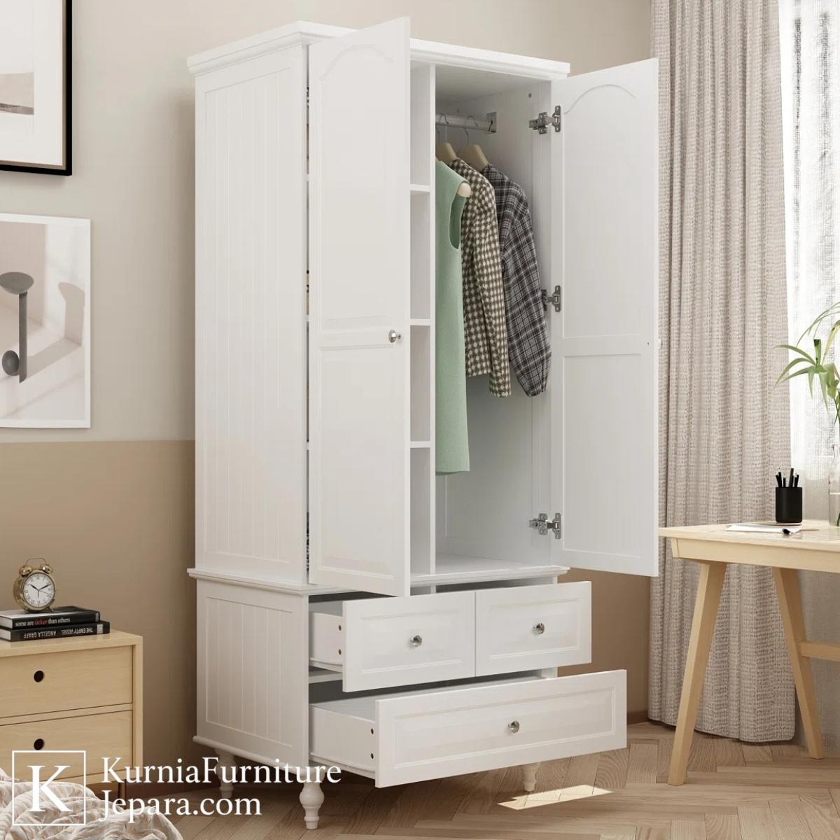 Refined Lemari Baju Minimalis Modern Kayu Solid dengan Pintu Ganda dan Laci Fungsional 4 Refined Lemari Baju Minimalis Modern Kayu Solid dengan Pintu Ganda dan Laci Fungsional - Image 2