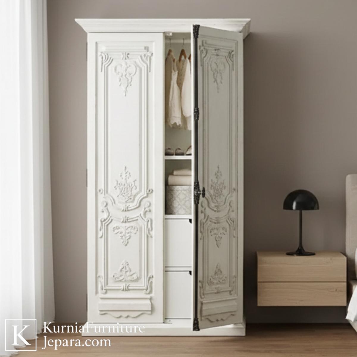 Eksklusif Klasik Lemari Baju Vintage Kayu Ukir Putih dengan Sentuhan Artistik Abadi 5 Eksklusif Klasik Lemari Baju Vintage Kayu Ukir Putih dengan Sentuhan Artistik Abadi - Image 3