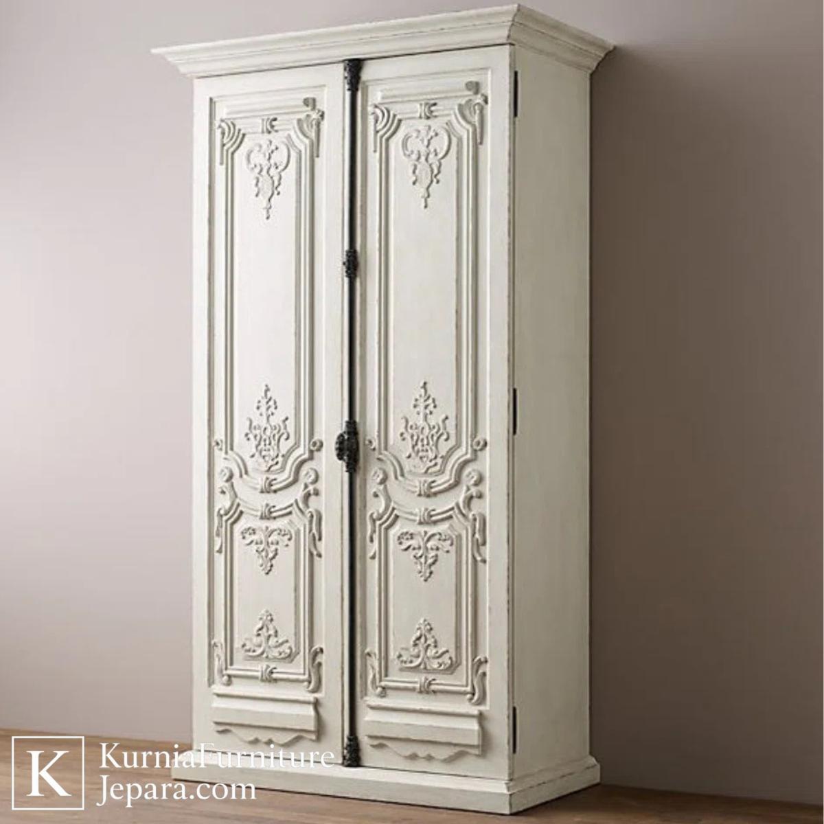 Eksklusif Klasik Lemari Baju Vintage Kayu Ukir Putih dengan Sentuhan Artistik Abadi 4 Eksklusif Klasik Lemari Baju Vintage Kayu Ukir Putih dengan Sentuhan Artistik Abadi - Image 2