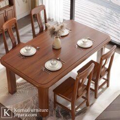 Meja makan minimalis 4 kursi kayu solid dengan desain elegan untuk ruang makan rumah