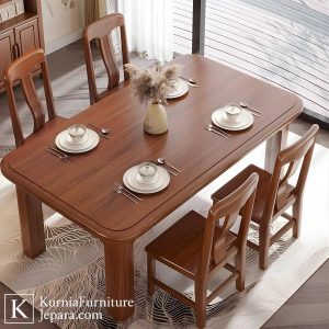 Meja makan minimalis 4 kursi kayu solid dengan desain elegan untuk ruang makan rumah