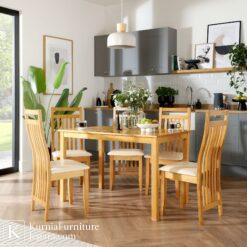 Meja makan minimalis 4 kursi kayu natural dengan desain modern untuk ruang makan rumah