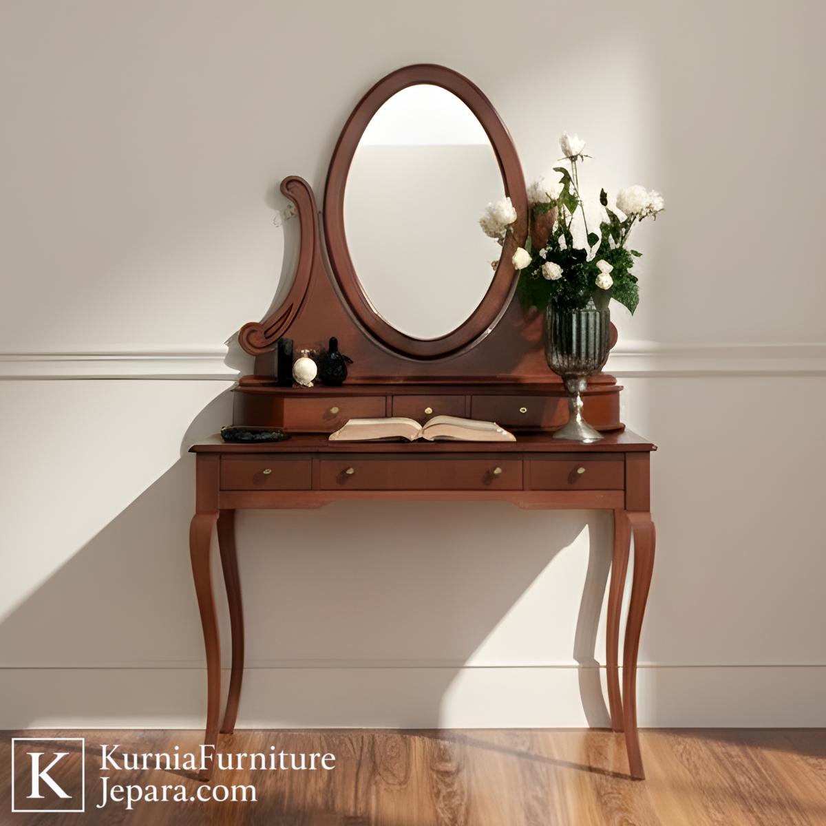 Heritage Meja Rias Jati Antik Jepara dengan Cermin Oval Klasik & Laci Multifungsi 5 Heritage Meja Rias Jati Antik Jepara dengan Cermin Oval Klasik & Laci Multifungsi - Image 3