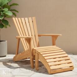 kursi outdoor unik kayu jati dengan sandaran dan footrest