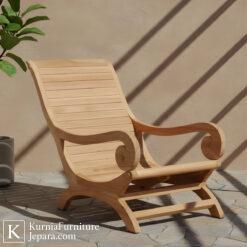 kursi outdoor kayu jati dengan desain lengkung klasik