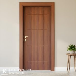 pintu kusen jati solid minimalis dengan desain panel elegan untuk rumah modern