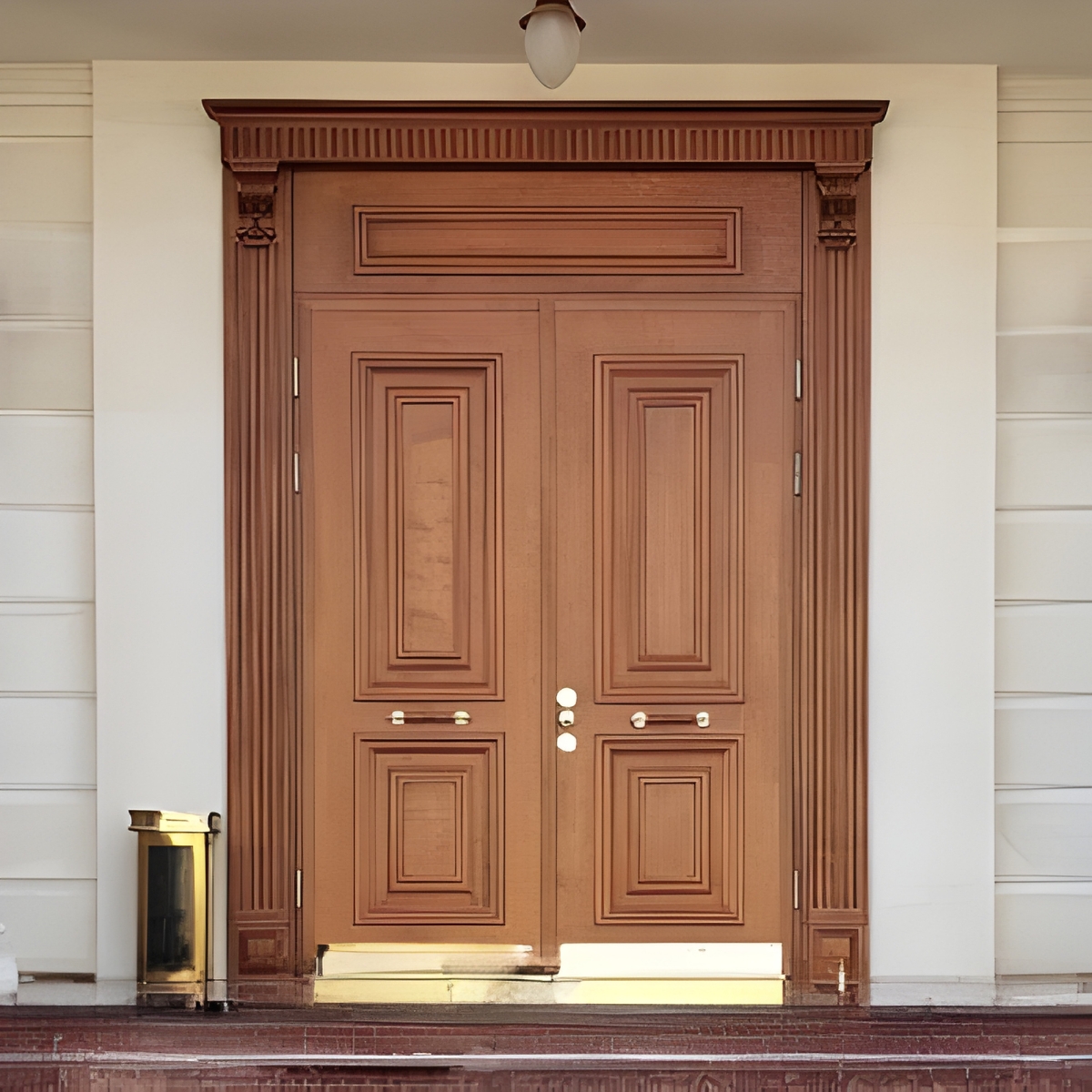 Anggun Kusen Pintu Jati Jepara Klasik Elegan dengan Detail Presisi Handmade 2 Kusen pintu jati Jepara klasik elegan dengan desain panel simetris dan finishing kayu natural