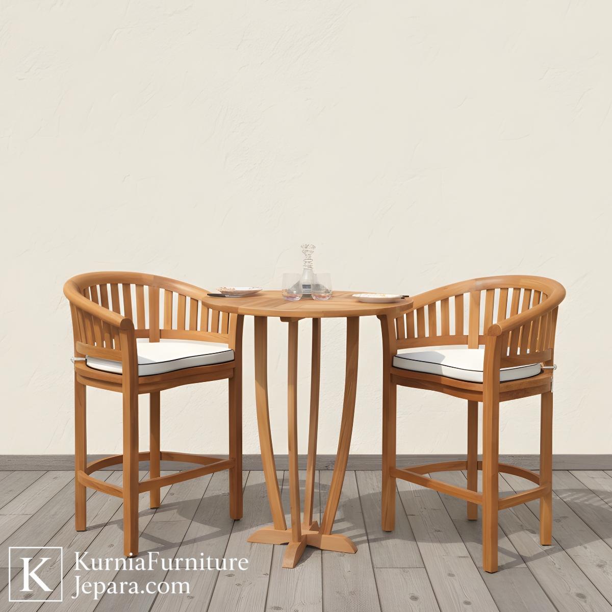 Exclusive Bangku untuk Cafe Kayu Solid Set Kursi Bar & Meja Cafe Elegan Bernuansa Natural 3 bangku untuk cafe kayu solid set meja bar elegan