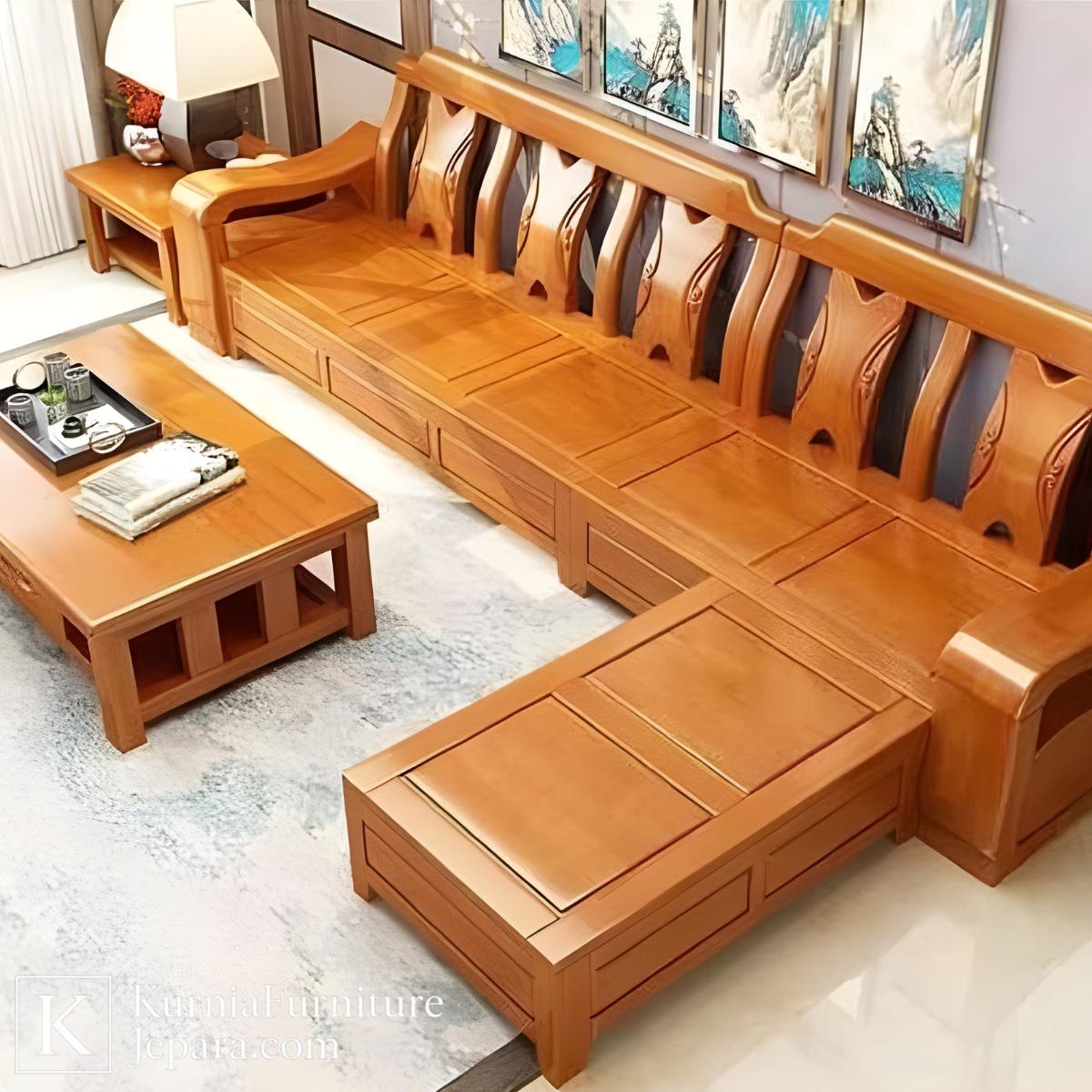 Heritage Kursi Tamu Mewah Minimalis Jati Solid 3 Kursi tamu mewah minimalis jati solid dengan desain elegan dan meja tamu kayu jati