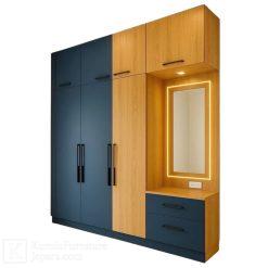 lemari hotel minimalis modern kombinasi kayu dan hitam elegan
