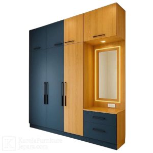lemari hotel minimalis modern kombinasi kayu dan hitam elegan
