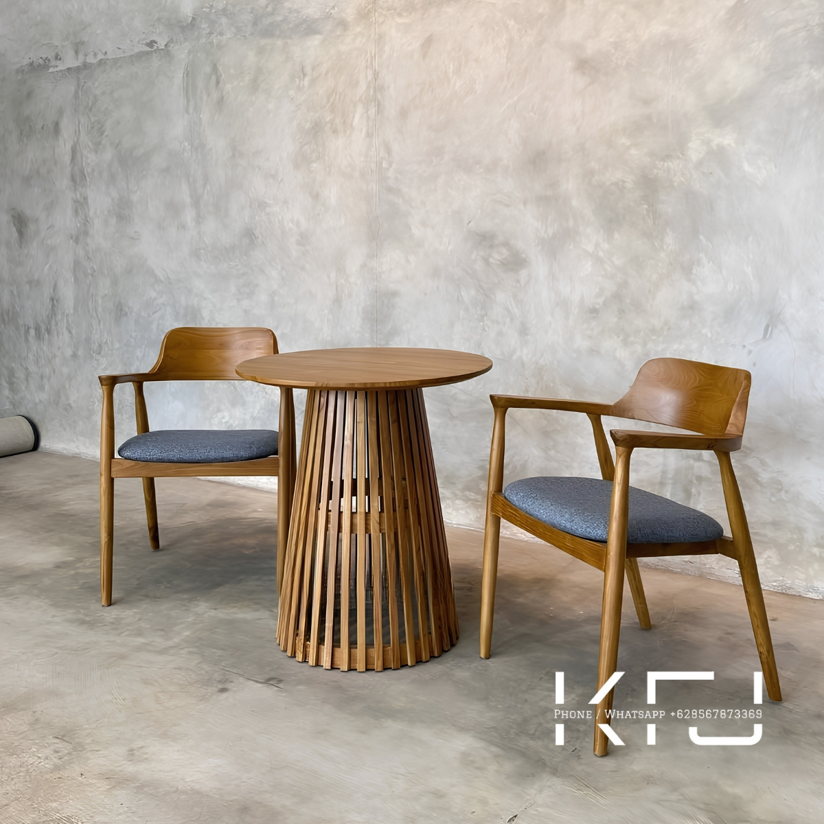 Kursi Kayu Minimalis Cafe Modern Set Meja Bundar Jati Estetik 3 Kursi cafe kayu minimalis desain modern estetik