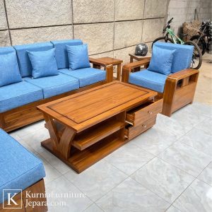 Kursi pojok minimalis kayu jati lengkap meja tamu