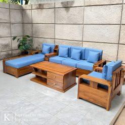 Kursi sudut minimalis kayu jati Sadewa laci Jepara desain modern