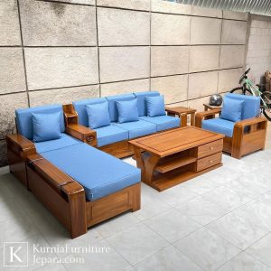 Kursi tamu sudut kayu jati model minimalis modern