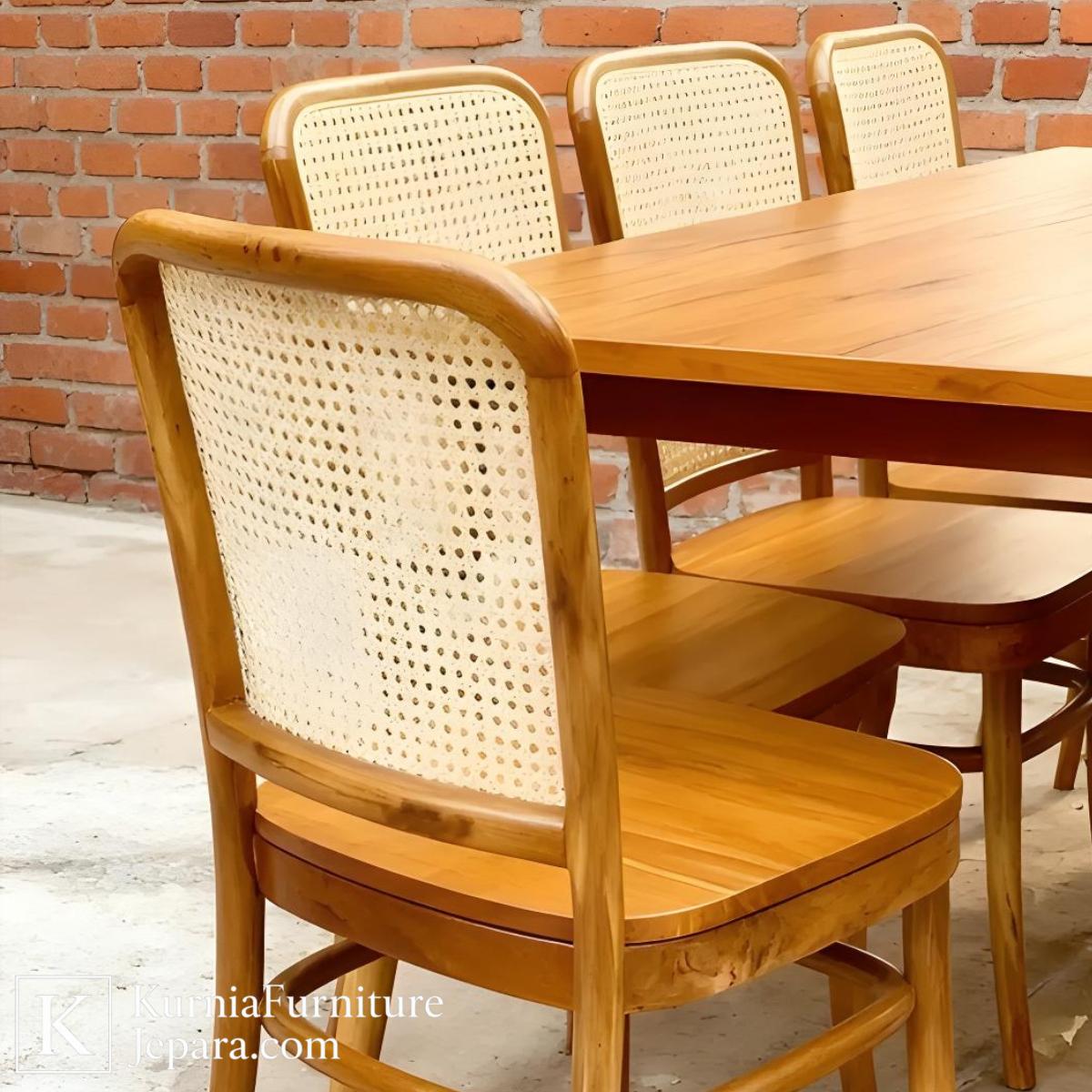 Meja Makan Minimalis Modern 4 Kursi Kayu Jati Rotan untuk Ruang Makan 4 Meja makan minimalis 4 kursi model modern kayu jati