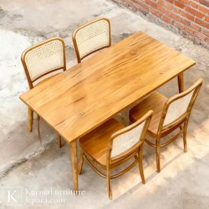 Meja makan rotan minimalis kayu jati desain modern