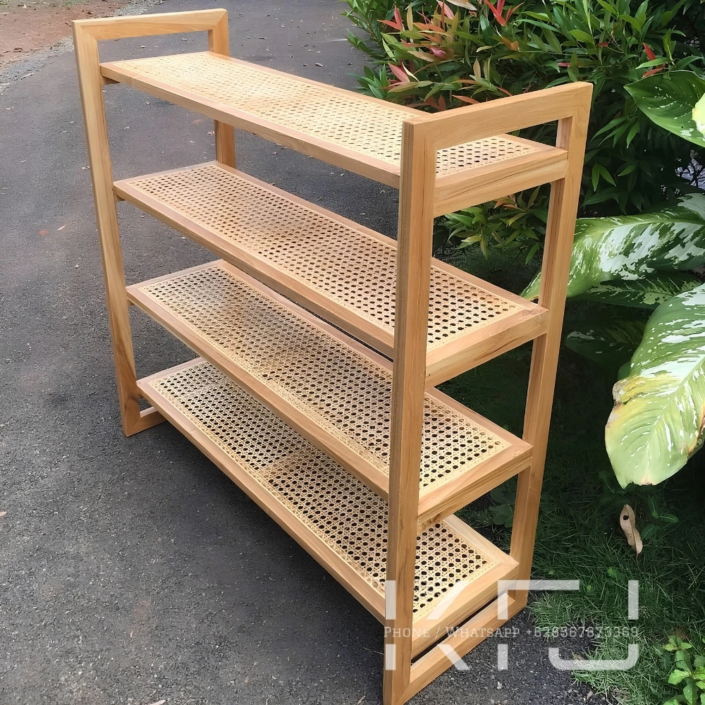 Rak Sepatu Kayu Minimalis Terbaru Jati Kombinasi Rotan – Model Rak Sepatu Kayu Modern & Elegan 3 Model rak sepatu kayu minimalis terbaru furniture Jepara