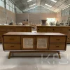 Model rak TV terbaru minimalis kayu jati rotan Jepara tampak depan