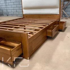 Model tempat tidur laci minimalis kayu jati dengan penyimpanan bawah