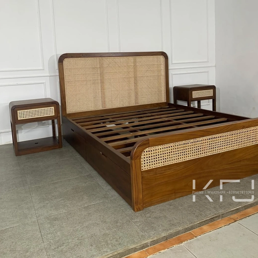 Tempat Tidur Jepara Terbaru Kombinasi Rotan Jati Minimalis Modern 6 Model tempat tidur Jepara terbaru desain minimalis elegan