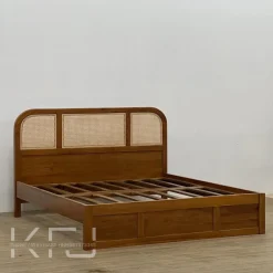 Detail headboard tempat tidur rotan jati minimalis modern Jepara