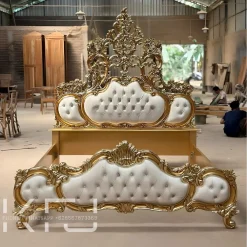 Tempat tidur ukiran Jepara mewah gold luxury model klasik elegan