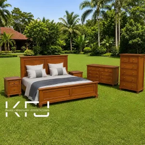 HOME 9 Kamar Set Minimalis Jati Model Panel dengan 2 Nakas dan Double Dresser untuk kamar tidur modern