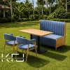 Kursi Cafe Kayu Minimalis Warna Natural Jok Kulit Oscar Biru untuk cafe dan restaurant modern