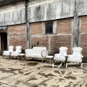 Kursi Pengantin Jati Jepara model elegan warna putih untuk pelaminan pernikahan