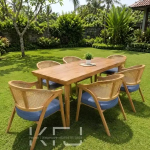 Meja Makan Minimalis Modern 6 Kursi Sandaran Rotan Terbaru untuk ruang makan dan area keluarga