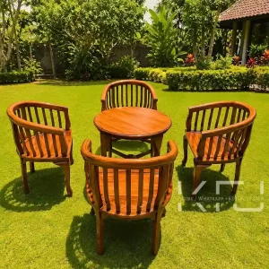 Set Kursi Teras Minimalis Lengkung Kayu Jati untuk area taman dan ruang santai outdoor