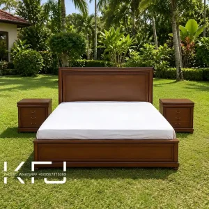 HOME 11 Tempat Tidur Minimalis Kayu Jati dengan 2 Nakas Laci untuk kamar tidur modern